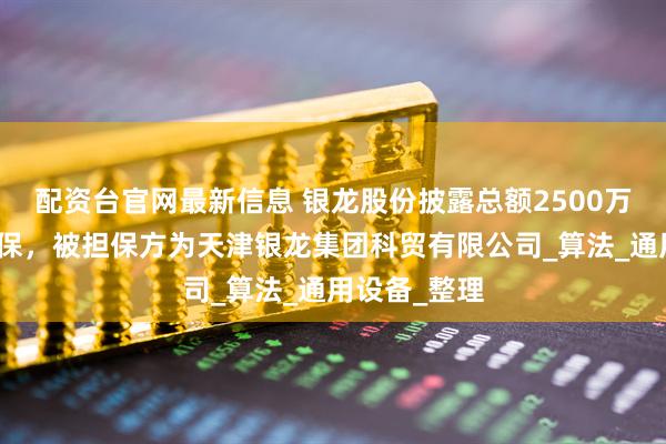 配资台官网最新信息 银龙股份披露总额2500万元的对外担保，被担保方为天津银龙集团科贸有限公司_算法_通用设备_整理
