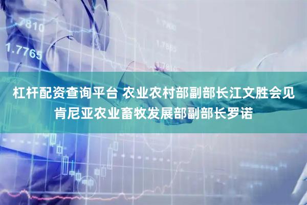 杠杆配资查询平台 农业农村部副部长江文胜会见肯尼亚农业畜牧发展部副部长罗诺
