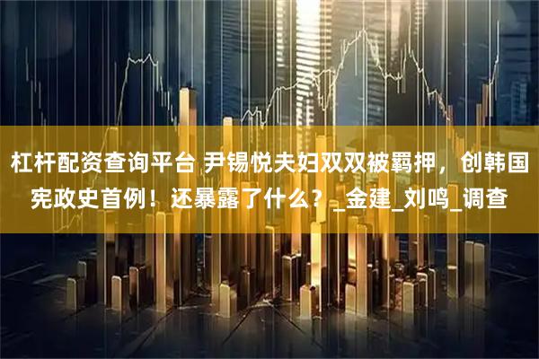 杠杆配资查询平台 尹锡悦夫妇双双被羁押，创韩国宪政史首例！还暴露了什么？_金建_刘鸣_调查